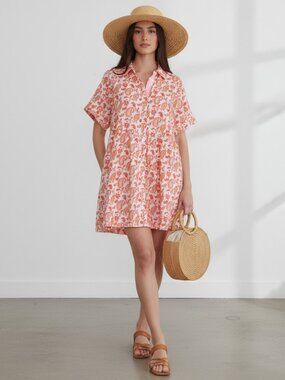 Entro NWT White Orange Paisley Button Front Mini Dress Sz M